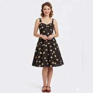 Black Floral Midi Dress with Sweetheart Neckline